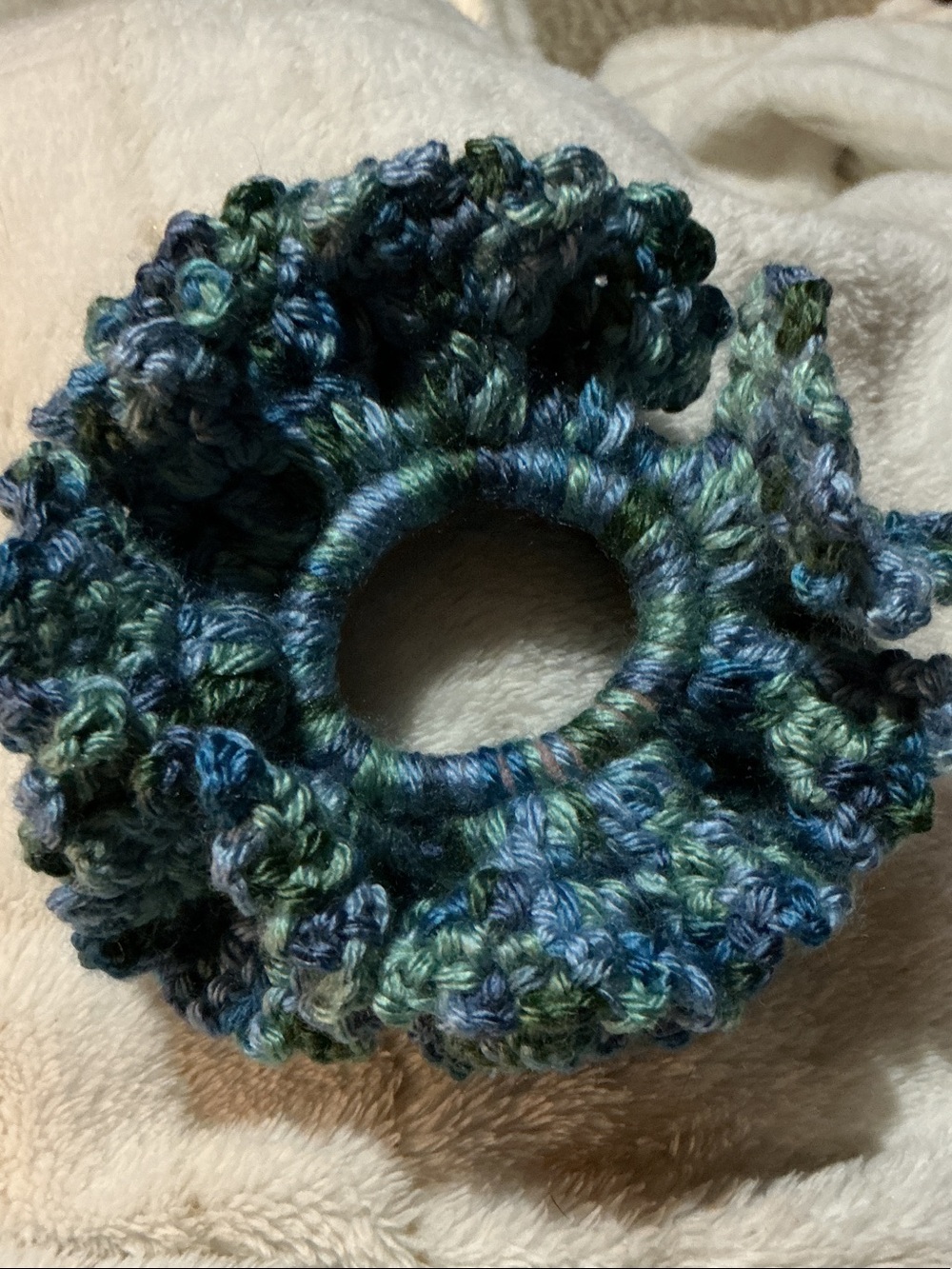 Hand Crafted Blue-Green Variegated Crochet Scrunchie